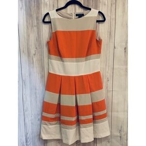 Lauren Ralph Lauren Coral Tan and White Pleated Career Classic Dress Size 10